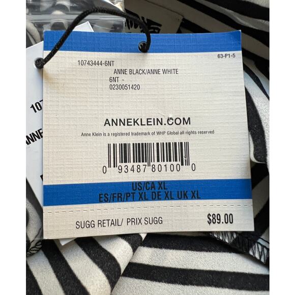 ANNE KLEIN TOP WOMENS XLARGE PRINTED SLIT-CUFF BUTTON-UP BLOUSE BLACK WHITE NEW - Picture 11 of 14